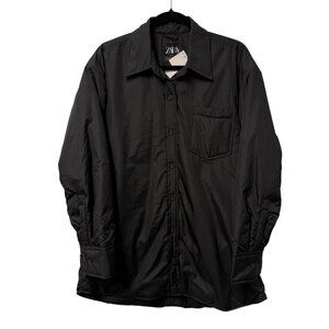 ZARA OVERSHIRT SHACKET OVERSIZED WATER REPELLENT BLACK WOMENS S NEW CASUAL